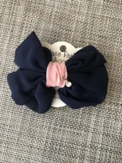 シフォン リボンバレッタ ネイビー×ピンク