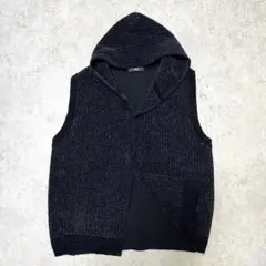 ニット ベスト フード付 黒 無地 古着 きれいめ カジュアル 春