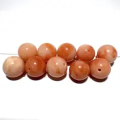 天然桃珊瑚 丸珠 約9mm 10粒 穴あき 大玉 ビーズ パーツ ハンドメイド用