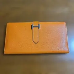HERMES 長財布 ベアン オレンジ レザー