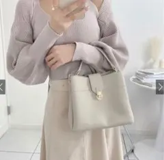 2Wayスクエアショルダーバッグ グレージュ ハンドバッグ 合成皮革 GRL