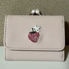 モイミー いちごとうさぎ 刺繍 三つ折り財布 ミニウォレット ピンクのサムネイル