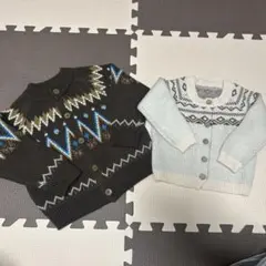 兄弟　姉妹　おそろコーデ　ブラウン・グレー カーディガンセット　100 80