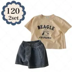 キッズデニムハーフパンツ　キッズTシャツ　120　韓国こども服　ショートパンツ