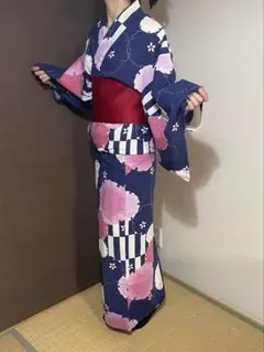 最終値下げ！花柄浴衣 赤い帯付き　M バラ売り可