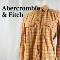 【美品】アバクロンビーアンドフィッチ　コットン100％オレンジ系チェック柄シャツ