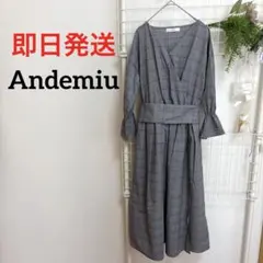 Andemiu アンデミュウ　チェック ラップスタイルワンピース　ベルト付き
