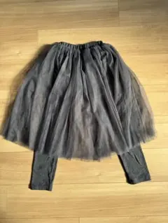 韓国子供服 グレー チュール レギンス付きスカート 130