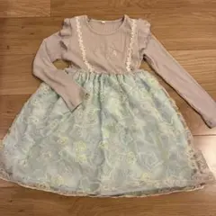 長袖フリルワンピース 花柄チュール