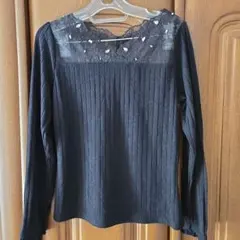 ブラックリブ編み長袖Tシャツ M