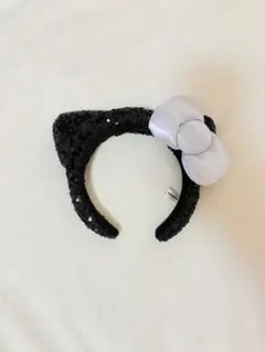 【USJ】ハローキティ カチューシャ 黒 スパンコール 猫耳 ブラック