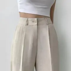 【美品】DHOLIC / ハイウエストスラックスパンツ(ベージュ)