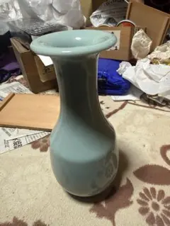青色円筒形花瓶（青磁）清水焼き