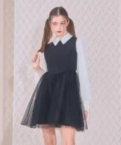 Lovilyn ラヴィリン　異素材チュールフィット&フレアワンピース