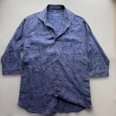 HK WORKS LONDON ボタニカル柄 七分袖シャツ ネイビー LL　麻混のサムネイル