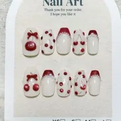 【ネイルチップ】ショートバレリーナ　さくらんぼ　チェリー　ネイル