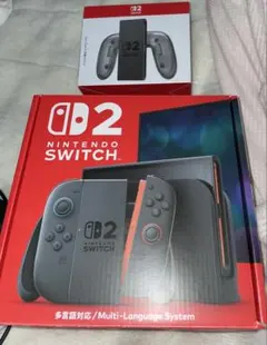 Switch2 本体(多言語)中古品+充電グリップ+ソフト2本付き