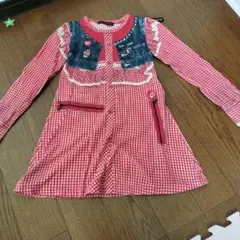 ヒスミニ赤と白のチェック柄ワンピース