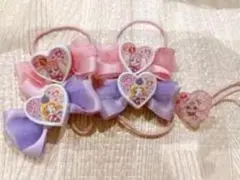 ハート型リボンのヘアゴム4個セット