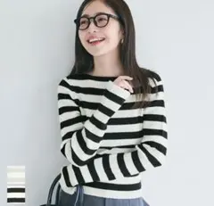 coca リブニットボーダー袖スリットトップス　Mサイズ