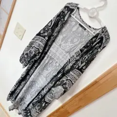 【大掃除出品】　夏物　ロング　カーディガン　羽織り　総柄　ペイズリー柄　Ｌ