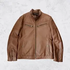 羊革 シングルライダース レザージャケット ブラウン LL ヴィンテージ