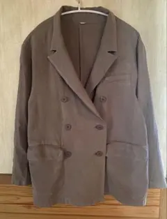美品【Mila Owen】リネン混ダブルボタンテーラードジャケット モカ 0