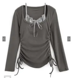 フリルリボンキャミソール×ドロストトップスアンサンブル[ac2472]