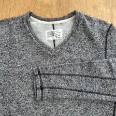 アズール　Ｖネック　トレーナー　グレー　モザイク柄　薄手ニット　S