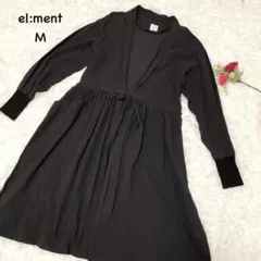 el:ment【M】長袖シャツワンピース　カシュクールワンピ　ウエストリボン付き