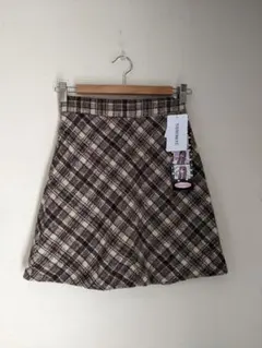 新品VEHEMENTおさきコラボ茶色ウール混起毛チェック柄ミニスカートM
