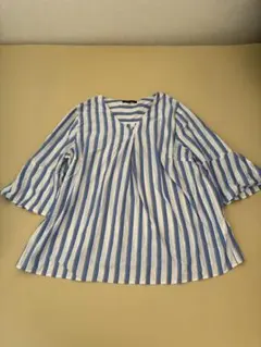 トランスワーク　青と白のストライプ Vネック 大きいサイズ　46
