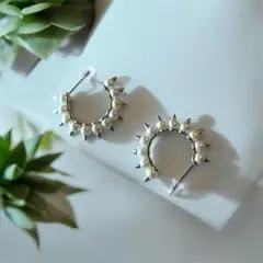 ラスト1点　高品質　スタッズパール　フープピアス　シルバー