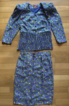 【remalon 】レマロン セットアップ 花柄 パープル系　昭和レトロ