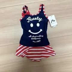 新品未使用　Rusty 女の子用水着 100cm ネイビー/赤