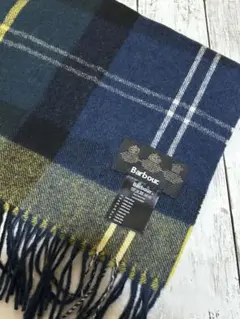 美品　バブアー　ウール100% マフラー　ネイビー　チェック柄　タータン