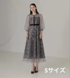 Leja チュールパイピングリーフベルトAラインドレスワンピース　グレー　S