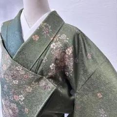 訪問着　スモールサイズ　古典柄　グラデーション　ラメ　深緑　美品　ア-1