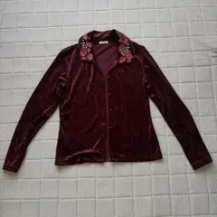 レストローズ　ベロア生地刺繍カーディガン