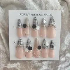 ♥ネイルチップ現品 ツイード バラ スナ系 フレンチガーリー♥