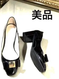 COLE HAAN コールハーン エナメルパンプス 黒 リボン 太ヒール