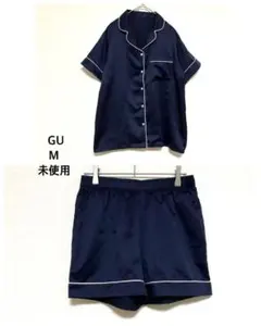 GU ジーユー◎サテンルームウェア ネイビー セットアップ 半袖 미사용 품목