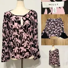 MILLY ミリー　シルクシフォン　フレアスリーブ　長袖ブラウストップス　Mのサムネイル