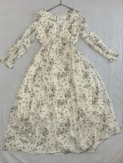 toccoトッコクローゼット 花柄ワンピース シャーリング くるみ釦 M ロング