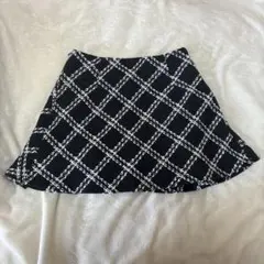 ダイヤチェック柄ツイードフレアミニスカート