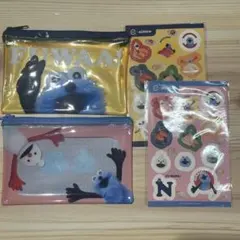 パペットスンスン クリアポーチ シール付き スシロー イエロー　ピンク