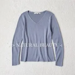 NATURAL BEAUTY ウール混 Vネック キラキラ 長袖ニット 38