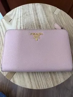 美品】PRADA サフィアーノ ラウンドファスナー 長財布 ピンクベージュ
