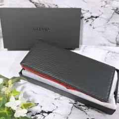 メンズ 長財布 カーボンレザー 薄型 使いやすい カード小銭入れ レッド 箱付のサムネイル