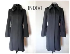 INDIVI インディヴィ　ラビットファー襟　アンゴラ　ウール　ロングコート